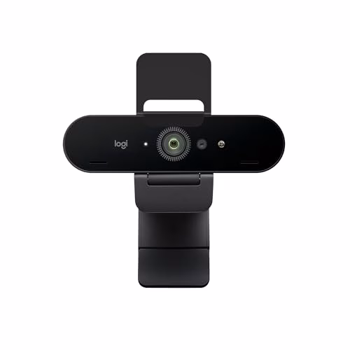 Logitech Brio 4K webcam, videochiamate, microfono con cancellazione del rumore, correzione automatica dell'illuminazione HD, per Microsoft Teams, Zoom, Google Voice, Google Meet, PC/Mac/Laptop/Macbook