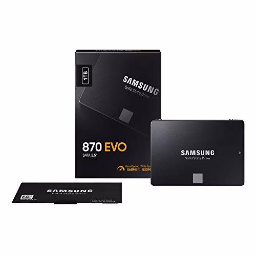 Samsung SSD 870 EVO, 1 TB, fattore di forma 2,5", scrittura turbo intelligente, software Magician 6, nero (SSD interno)