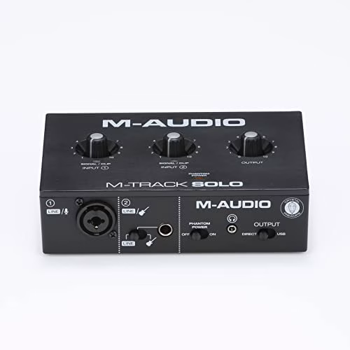 M-Audio M-Track Solo – Interfaccia audio Scheda Audio Esterna USB per registrazione, streaming e podcasting, con ingresso XLR, Line e DI e software