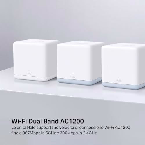 Mercusys TP-Link Halo H1200G(3-pack) WiFi Mesh Dual Band AC1200Mbps, Porte Ethernet Gigabit, 3 Pezzi con Copertura Fino a 320㎡, Beamforming, MU-MIMO, Modalità Router e Access Point