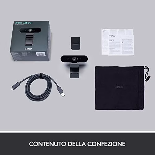 Logitech Brio Stream Webcam - Videochiamate Ultra 4K HD, Microfono con Cancellazione Rumore, Autocorrezione Luce HD, Compatibile con Microsoft Teams, Zoom e Google Meet su PC / Mac - Nero