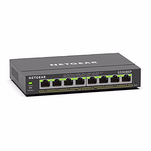 NETGEAR Switch PoE Plus 8 Porte GS308EP, Switch Ethernet Gigabit con 8 PoE+ a 62 W, montaggio desktop o a parete