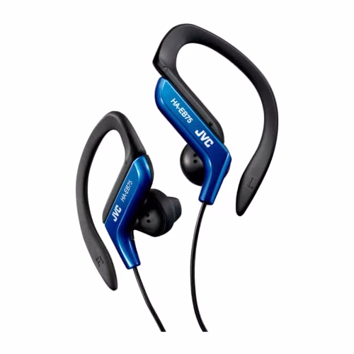 JVC HA-EB75-AN-U Auricolari Sport con Clip Regolabile, Ideali per l'utilizzo in palestra o corsa, Antisudore e Antischizzo (IPX2), Cavo lungo 1,2 m con plug compatibile con iPhone, Blu