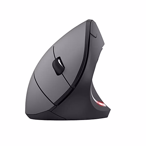 Trust Verto Mouse Verticale Wireless, Ergonomico senza Filo, 800/1200/1600 DPI, Microricevitore USB, 2.4GHz, 6 Pulsanti per PC, Computer, Portatile, Mac - Nero