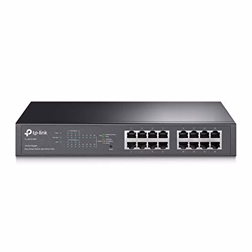 TP-Link TL-SG1016PE 16 porte Gigabit Easy Smart Switch con 8 porte PoE+, fino a 30 W per porta e 150 W totali, porte RJ-45 schermate, 802.3af/at, Plug and Play, con ventola