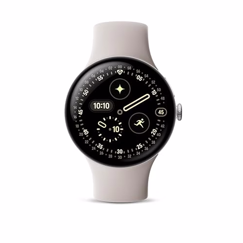 Google Pixel Watch 4 (45 mm) - Smartwatch Android con tracker per fitness e benessere, e assistente virtuale Gemini - Cassa in alluminio argento lucido - Cinturino sportivo grigio creta - LTE