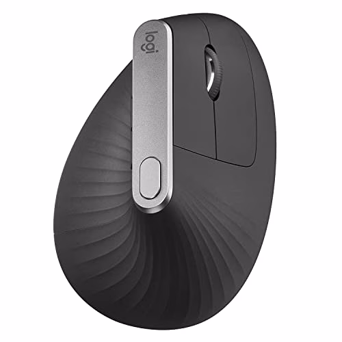 Logitech MX Mouse Verticale Wireless Ergonomico, Multi-Dispositivo, Bluetooth o 2.4GHz Ricevitore USB Unifying, Rilevamento Ottico 4K DPI, 4 Pulsanti, Ricarica Rapida, PC-Mac-iPadOS, Grigio