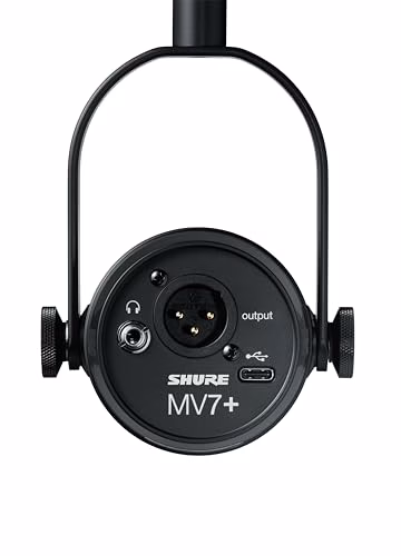 Shure MV7+ Microfono per Podcast-Audio avanzato, pannello a sfioramento a LED, uscite USB-C e XLR, modalità livello automatico, filtro pop digitale, effetti di riverbero, podcasting, streaming - Nero