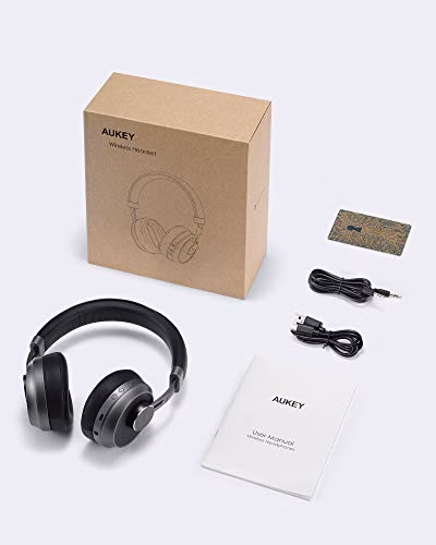 AUKEY Cuffie Bluetooth Cuffie Over Ear con Microfono Incorporato, Driver Speaker Dinamici da 40 MM, Type-C Hi-Fi Suono e Bassi, 25H Cuffie Wireless per Corso Online, Cellullari, TV, PC
