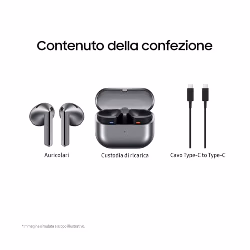 Samsung Galaxy Buds3 Auricolari open type True Wireless, Cancellazione adattiva del rumore, Audio Hi-Fi 360 immersivo, Batteria a lunga durata, Impermeabilità IP57, Silver 2024 [Versione Italiana]
