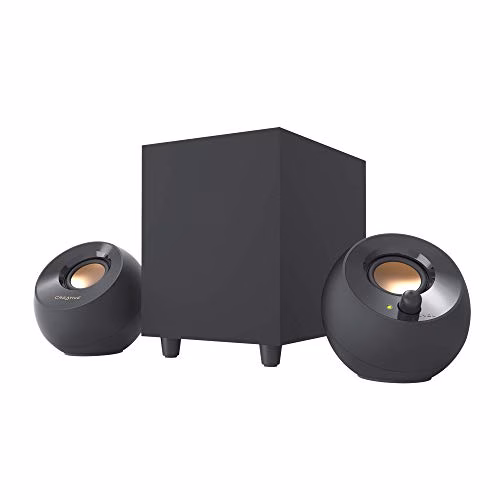 Altoparlanti desktop Creative Pebble Plus 2.1 alimentati tramite USB con subwoofer down-firing e driver far-field, potenza totale fino a 8 W RMS per PC e portatili (Nero)