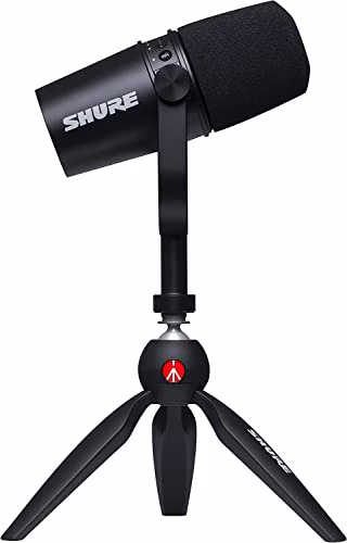 Shure MV7 USB, microfono con treppiede per podcasting, registrazione, streaming e gaming, uscita cuffie integrata, microfono dinamico USB/XLR interamente in metallo, Voice-Isolating,TeamSpeak