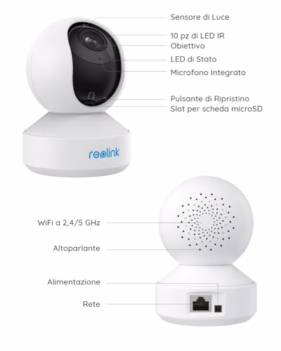 Reolink 5MP PTZ Telecamera WiFi Interno, Baby Monitor, Rilevazione di Persone/Pet, Auto-tracking, Videocamera Sorveglianza WiFi 2,4/5GHz, 3x Zoom, Sirena, Audio Bidirezionale, Cloud, E1 Zoom
