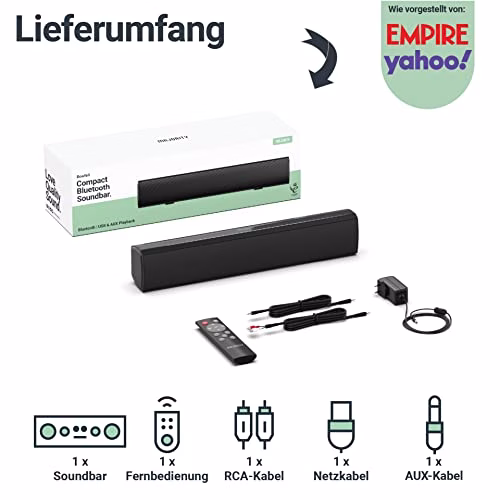 Majority Bowfell 2.1 Bluetooth Soundbar für TV Geräte, PC Lautsprecher, Fernbedienung im Lieferumfang enthalten, kompakt, mit Cinch-Kabel und optischem Eingang