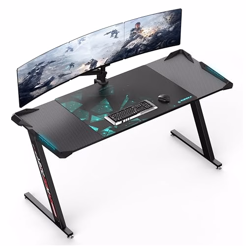 EUREKA ERGONOMIC Scirvania Gaming LED 156 x 64 cm Ampia Scrivania Computer Scrivania PC Desktop in in Fibra di Carbonio con Tappetino per Mouse
