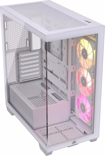 CORSAIR iCUE LINK 3500X RGB Mid-Tower ATX Case per PC a Doppia Camera - Vetro Panoramico Temperato - Compatibile con Scheda Madre a Connessione Inversa - 3x Ventole CORSAIR RX120 RGB Incluse - Bianco