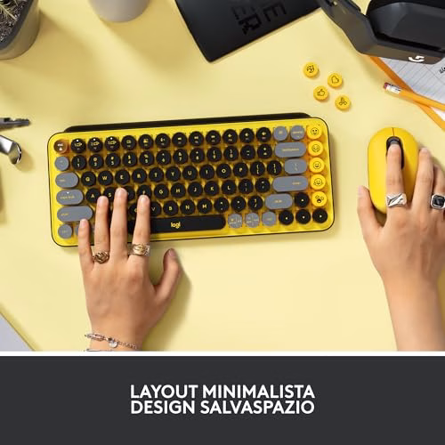 Logitech POP Keys Tastiera Meccanica Wireless con Tasti Emoji Personalizzabili, Design Compatto Durevole, Connettività Bluetooth o USB, Compatibilità Multidispositivo e OS, Layout Italiano, Blast