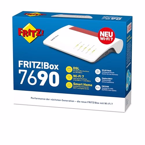 AVM FRITZ!Box 7690, Wi-Fi 7 (802.11be), Dual-Band (2,4 GHz/5 GHz), Ethernet/LAN, VDSL, Wei?, Tabletop-Router