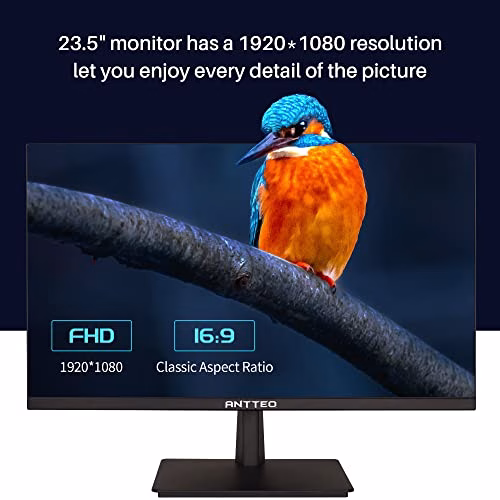 Antteq Monitor da 24 pollici Full HD 1080P, 75Hz VA Monitor Angolo di visione di 178° 16,7 milioni di colori con filtro luce blu HDMI VGA senza sfarfallio, LED con cornice ultra sottile, nero