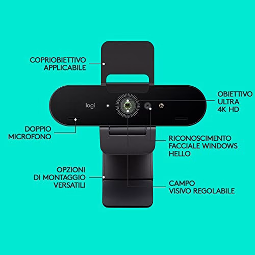 Logitech Brio Stream Webcam - Videochiamate Ultra 4K HD, Microfono con Cancellazione Rumore, Autocorrezione Luce HD, Compatibile con Microsoft Teams, Zoom e Google Meet su PC / Mac - Nero