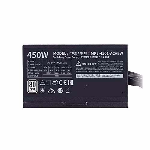 Cooler Master Alimentatore MWE 450 White 230V V2, Spina UE - 80 PLUS 230V Certificato UE, Ventola 120 HDB Silenziosa, Circuito DC-to-DC + LLC con Singola Linea +12V - 3 Anni di Garanzia