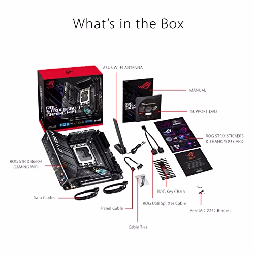 ASUS ROG Strix B660-I Gaming WiFi Scheda Madre mini-ITX, Intel B660, LGA1700, DDR5, PCI 5.0, LAN Intel I225-V 2.5Gb, WiFi 6, ROG SupremeFX 7.1 Surround, 2xM.2, 4xSATA 6GB/s, USB 3.2 Gen 2x2, Nero
