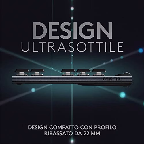 Logitech G915 LIGHTSPEED TKL Tastiera Gaming Wireless Meccanica Tenkeyless, Profilo Ribassato, GL-Tactile Switches, LIGHTSYNC RGB, +40 ore durata batteria, Italiano QWERTY - Nero