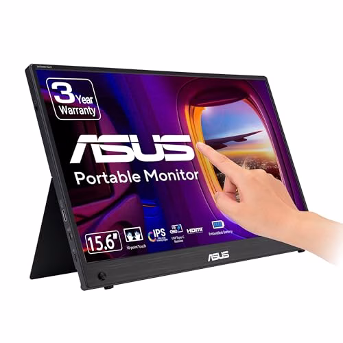 ASUS ZenScreen Touch MB16AMTR Monitor Portatile da 16” pollici (15,6) IPS FHD (1920x1080), Batteria Integrata, Mini-HDMI, Tecnologia Anti-sfarfallio e Filtro Luci Blu, Nero