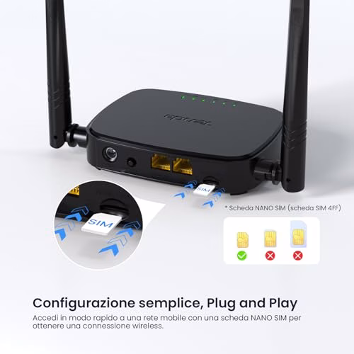 Tenda 4G03 Pro Router 4G LTE Cat4 Wireless N300Mbps, Router WiFi con SIM, Ricarica con Power Bank, Due Antenne Esterne, Porta LAN/WAN, Modem 4G SIM, Senza Configurazione, Plug&Play