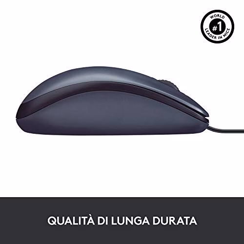 Logitech B100 Mouse USB Cablato, 3 Pulsanti, Rilevamento Ottico, Ambidestro, PC / Mac / ‎Laptop/Chromebook - ‎Nero