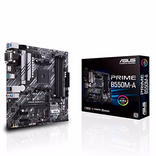 ASUS PRIME B550M-A, Scheda Madre Micro ATX AMD B550 (Ryzen AM4), dual M.2, PCIe 4.0, 1 Gb Lan, HDMI/D-Sub/DVI, SATA 6 Gbps, USB 3.2 Gen 2 Type-A, Connettori RGB Aura Sync