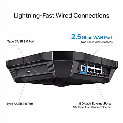 TP-Link Wi-Fi 6 Router Archer AX6000, Wi-Fi 802.11ax fino a 5952 Mbps, Porta WAN da 2.5 Gbps, 8 porte LAN Gigabit, 2 USB 3.0, Funziona con Alexa