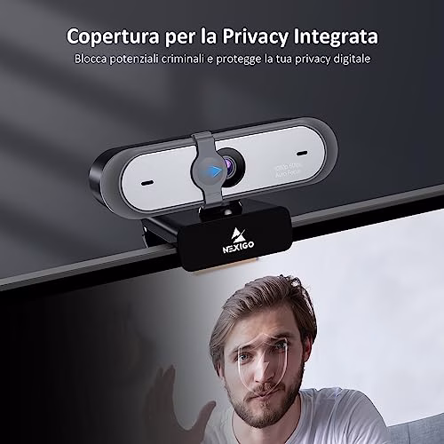 NexiGo N660P 60FPS AutoFocus 1080P Webcam con Doppio Microfono e Copertura Privacy, PRO HD USB Computer per OBS Gaming Zoom Meeting Skype FaceTime Teams