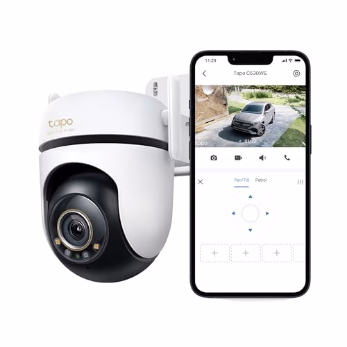 Tapo C530WS Telecamera Wi-Fi Esterno 3K 5MP, 360° Visuale, Visione Notturna a Colori Starlight, Rilevamento AI, IP66, Wi-Fi o Ethernet, Allarme Sonoro e Luminoso, Supporta MicroSD fino a 512 GB