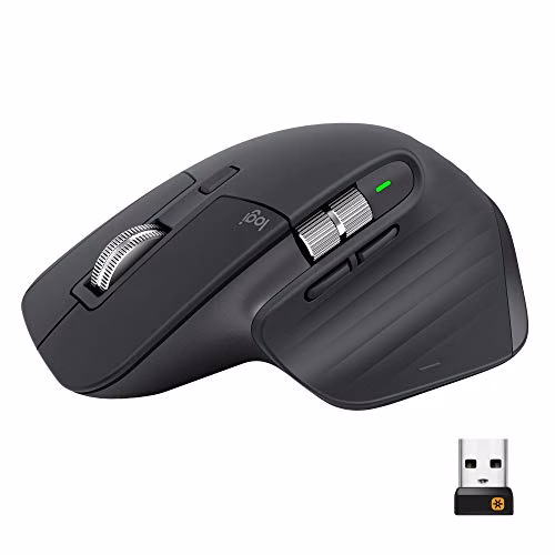 Logitech MX Master 3 Mouse Wireless Avanzato, Ricevitore Bluetooth o USB 2.4 GHz, Scorrimento ‎Rapido, 4000 DPI Qualsiasi Superficie, Ergonomico, 7 Pulsanti, PC/Mac/Laptop/iPadOS, Grigio (‎Scuro)