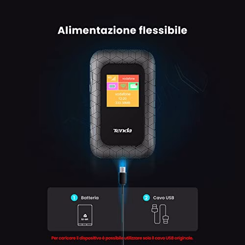 Tenda 4G185 V3.0 Hotspot Mobile Router Portatile, Saponetta Wifi 4G LTE Cat4 150Mbps, Batteria 2100 MAh, Supporta l'alimentazione della porta USB, Nessuna Configurazione Richiesta, Schermo a Colori