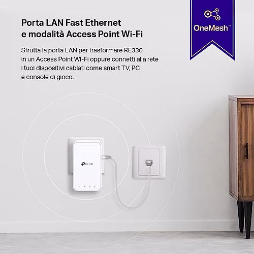 TP-Link Ripetitore WiFi RE330, amplificatore WiFi AC1200, estensore WiFi fino a 120 ㎡, potente ripetitore Wi-Fi con porta ethernet, compatibile con tutti i box internet