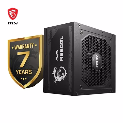 MSI MAG A650GL Alimentatore 650W, 80 Plus Gold, completamente modulare, ventola FDB da 120 mm, Full-Bridge LLC, cavi neri piatti - 7 anni di garanzia
