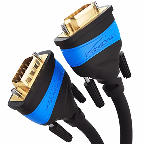 KabelDirekt – 2 m – Cavo VGA (15 pin, Full HD/1080p, compatibile con 3D, connettore VGA a VGA, collega PC con monitor/schermi a tubi/televisori, contatti placcati oro, nero)