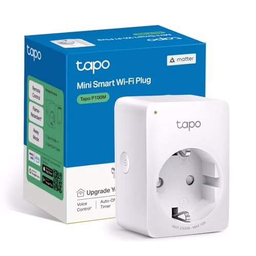 TP-Link Tapo P100M Matter Presa Smart Plug, Intelligente, WiFi, Compatibile con Alexa e Google Home, Spegnimento Automatico, Controllo Remoto Tramite APP Tapo, 10A, 2300W