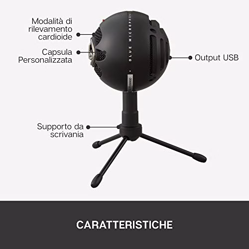 Blue Snowball iCE Microfono USB Plug 'n Play per Registrazione, Streaming, Podcast, Gaming su PC e Mac, Capsula a Condensatore Cardioide, Supporto da Tavolo Regolabile e Cavo USB - Nero