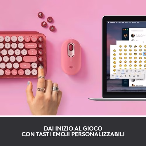 Logitech POP Keys Tastiera Meccanica Wireless con Tasti Emoji Personalizzabili, Design Compatto Durevole, Connettività Bluetooth o USB, Compatibilità Multidispositivo e OS - Heartbreaker