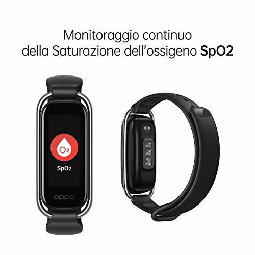 OPPO Band Style Tracker Smartwatch con Display AMOLED a Colori 1.1'' 5ATM Carica Magnetica, Impermeabile 50m, Pedometro Fitness 2 Cinturini Cardiofrequenzimetro, Versione Italia, Colore Black