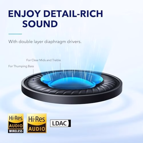 Soundcore by Anker Space Q45 Cuffie Bluetooth Cancellazione Attiva Rumore Adattiva fino al 98%, Riproduzione 50 ore, App, Suono Wireless LDAC Hi-Res, Confortevoli, Chiamate Chiare, Bluetooth 5.3