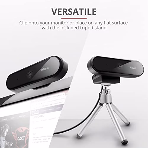 Trust Tyro Webcam PC Con Microfono Full HD 1080p, Auto-Focus, USB, Treppiede Incluso, Telecamera Per Hangouts, Skype, Teams, Zoom, Computer, Laptop - Nero