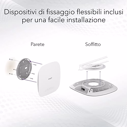 NETGEAR Access Point WiFi 6 AX3000 WAX615, Dual Band, access point poe, fino a 256 dispositivi client, porta LAN Ethernet da 2,5G, gestione remota Insight