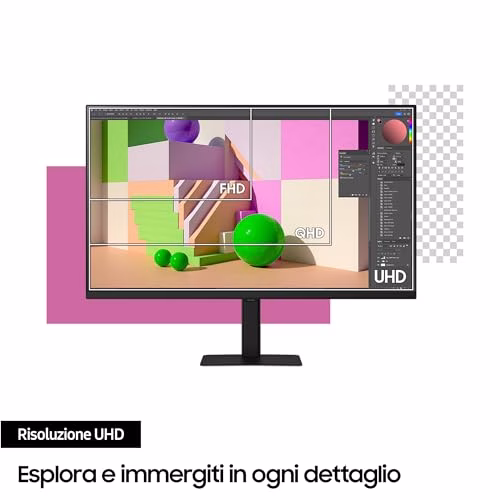 Samsung Monitor ViewFinity S7 (S27D702), Flat, 27'', 3840x2160 (UHD 4K), HDR10, 60Hz, 5ms, HDMI, Display Port, Ingresso Audio, PIP, PBP, Easy Setup Stand