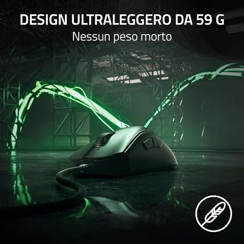 Razer DeathAdder V3 - Mouse da sport ergonomico(design leggero da 59 g,forma ergonomica, sensore da 30K,interruttori ottici per mouse Gen-3,tecnologia HyperPolling da 8000 Hz, cavo Speedflex) Nero