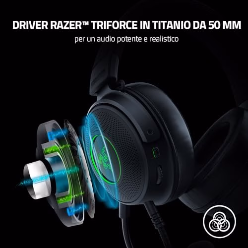 Razer Kraken V3 HyperSense - Cuffie cablate USB da gaming con tecnologia aptica (HyperSense, Driver TriForce in Titanio da 50 mm, THX Spatial Audio, Chroma RGB) Nero