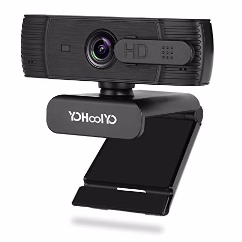 YOHOOLYO Webcam per PC con Microfono, 1080P Full HD USB 2.0 Webcam con Autofocus, con Sportellino per la Privacy, Videocamera per Chat, Video e Registrazione, Compatibile con Windows e Mac